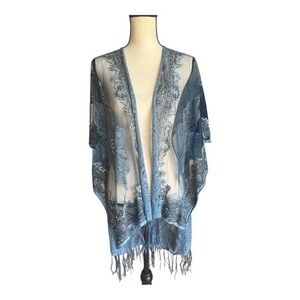 Pretty Persuasion Paisley Floral Print Blue Fringed Cover ups One Size